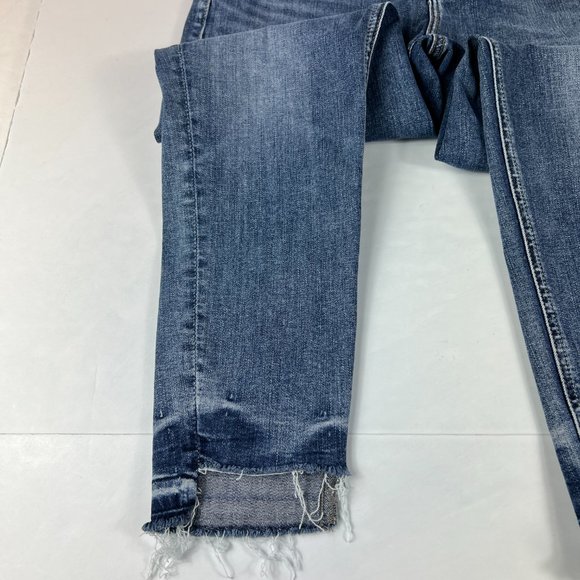 Silver Jeans Women's 27 Kenni Crop Blue Fade Stretch Step Frayed Hem Denim Pants - Picture 5 of 16